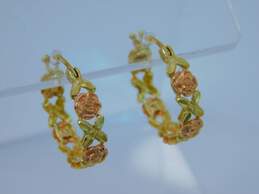 14k Yellow & Rose Gold Textured Floral Hoop Earrings 3.5g