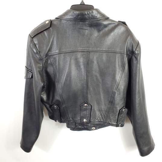 Bebe Women Black Asymmetrical Leather Jacket L image number 2
