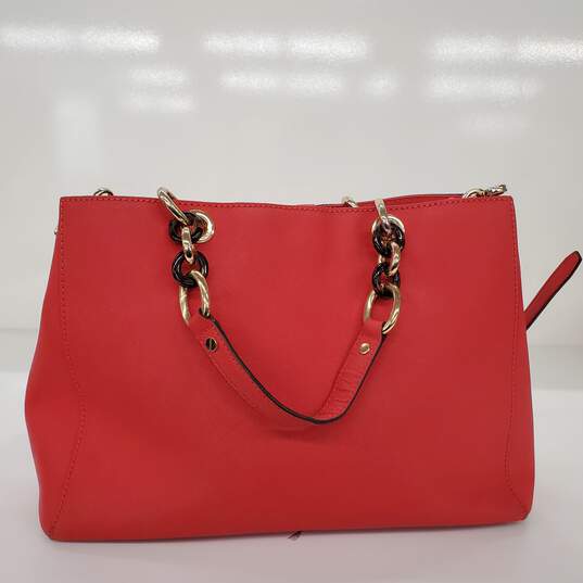 Red Michael Cynthia Coral Red Leather Medium Hand Bag image number 6