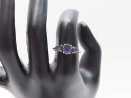 10K Gold Iolite Faceted Oval & Teardrops Triple Stone Band Ring 2.3g