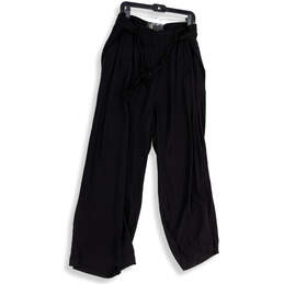 NWT Womens Black Waist Tie Waist Pockets Wide Leg Paperbag Pants Size 2