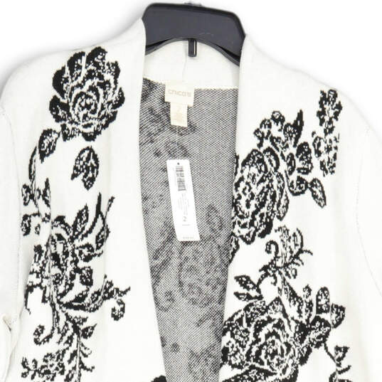 NWT Womens Black White Floral Long Sleeve Open Front Cardigan Sweater Sz 2 image number 3