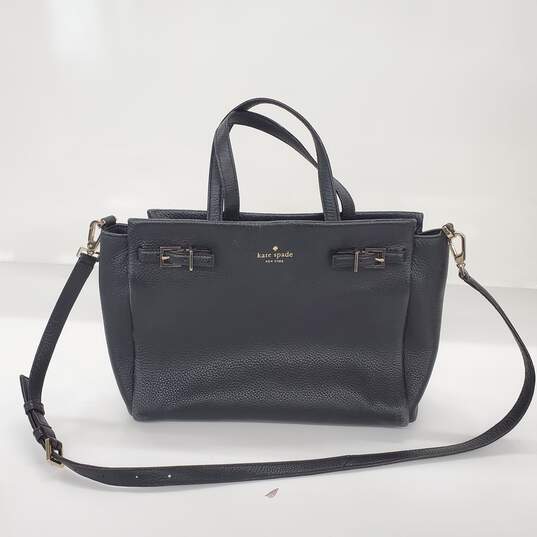 Kate Spade Black Pebble Leather Buckle Accent Crossbody Hand Bag image number 1