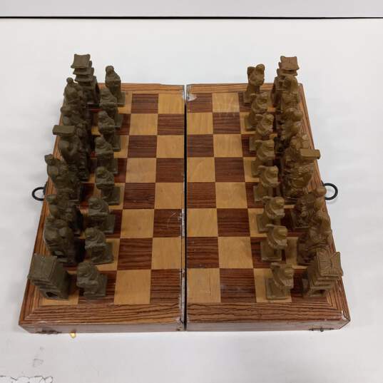 Wooden Chess Set (Folds Into Box/Case And Down Into Board) image number 1