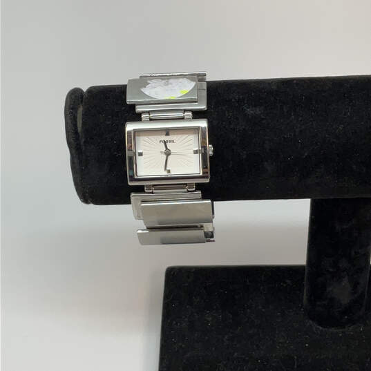 Designer Fossil ES-1865 Silver-Tone Rectangle Chain Strap Analog Wristwatch image number 1