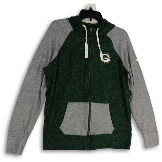 Womens Green Gray Heather Pockets Bay Packers NFL Full-Zip Hoodie Size XL image number 3