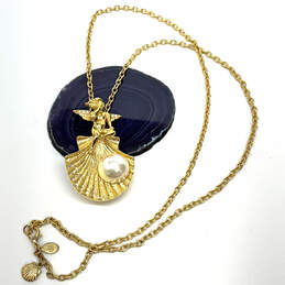 Designer Kirks Folly Gold-Tone Chain White Pearl Goddess Pendant Necklace