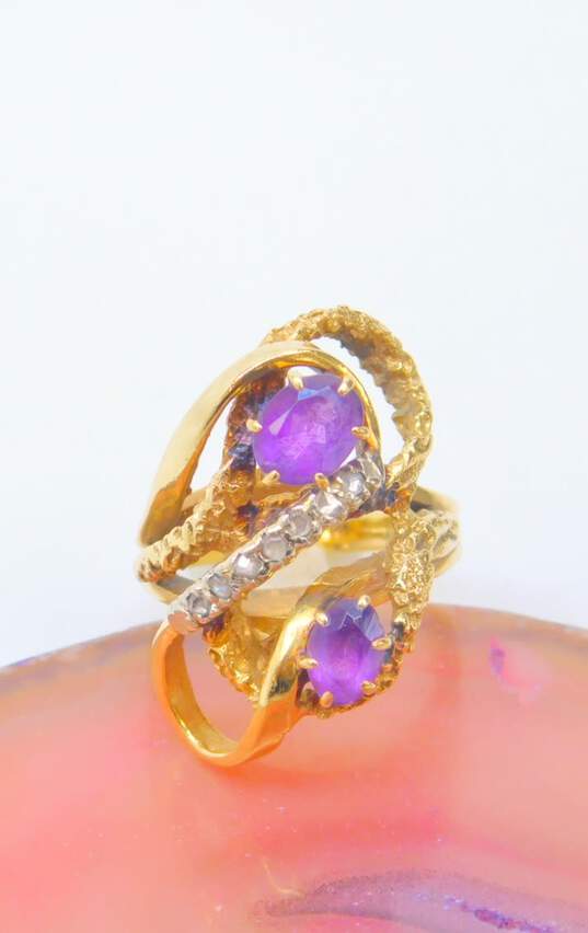 Vintage 14K Yellow Gold Amethyst 0.10 CTTW Diamond Cocktail Ring 10.6g image number 1
