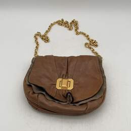 Juicy Couture Womens Brown Gold Leather Chain Strap Inner Pocket Crossbody Bag