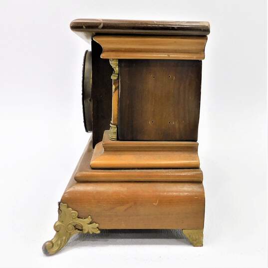 Vintage Ansonia Style Adamantine Style Wood Mantel Clock With Key image number 3