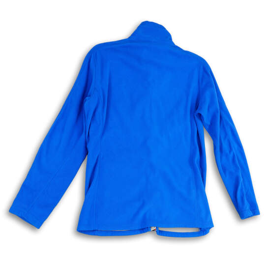 Womens Blue Fleece Pockets Long Sleeve Mock Neck Full-Zip Jacket Size Large image number 3