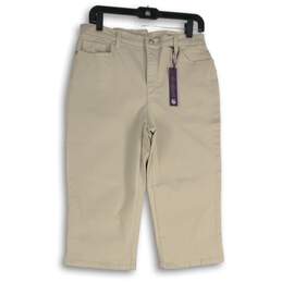NWT Womens Beige Khaki Stretch Embellished 5-Pocket Design Capri Pants Size 8