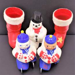 Lot of Vintage Snowman ,Clown On Skis & Santa boots  Hard Plastic Candy Containers