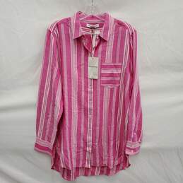 NWT Tommy Bahama MN's Pink & White Stef Stripe Long Sleeve Shirt Size MM