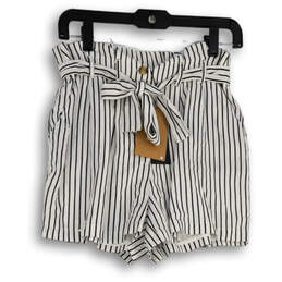 NWT Womens White Black Striped Waist Belt Flat Front Paperbag Shorts Sz XS