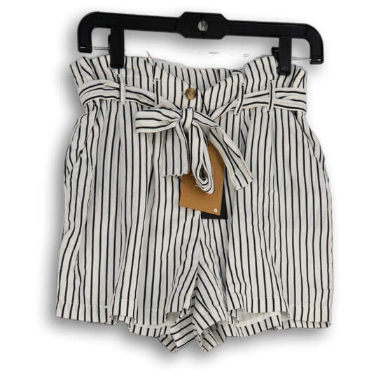 NWT Womens White Black Striped Waist Belt Flat Front Paperbag Shorts Sz XS image number 1