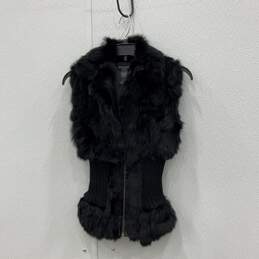 Guess Jeans Womens Black Sleeveless Rabbit Fur Full-Zip Vest Size X-Small