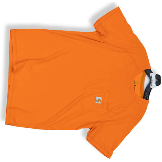 Mens Orange Short Sleeve Crew Neck Pockets Pullover T-Shirt Size Medium image number 1