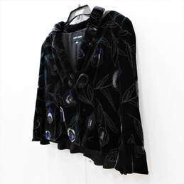 GIORGIO ARMANI Black Velvet with Blue & Teal Floral Print Peplum Blazer Jacket Size 48 EU with COA alternative image