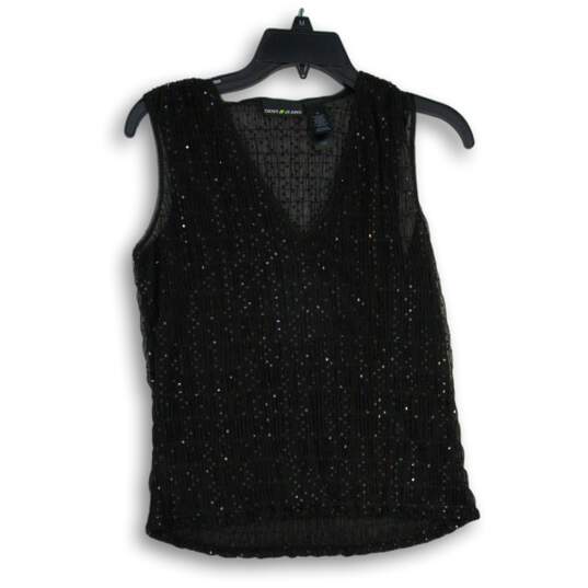 NWT DKNY Jeans Womens Black Mesh Sequin V-Neck Sleeveless Blouse Top Size Medium image number 1
