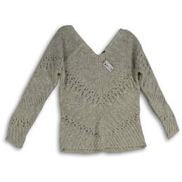 NWT Womens Gray Knitted V-Neck Long Sleeve Pullover Sweater Size XL