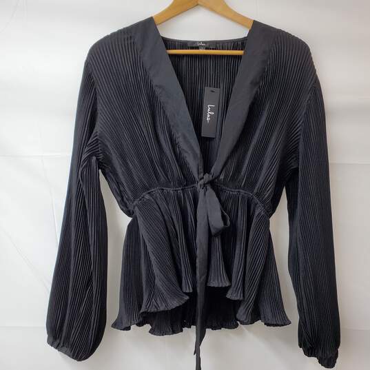 Lulus Black Pullover Front Tie LS Blouse Women's L NWT image number 1