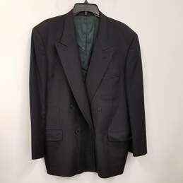 Mens Black Wool Long Sleeve Collared Double Breasted Blazer Jacket Size 54R