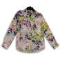 Womens Pink Floral Spread Collar Long Sleeve Button-Up Shirt Size Small image number 1