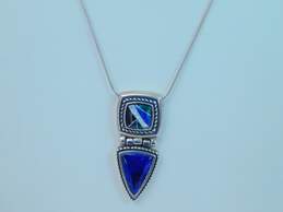 Carolyn Pollack 925 Lapis Onyx Malachite Mother Of Pearl Inlay Pendant Necklace 14.0g alternative image