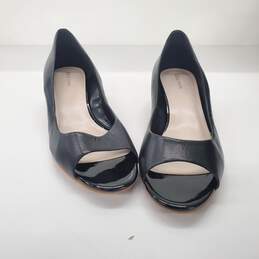 Cole Haan Women's Elsie Black Leather Open Toe Wedge Heels Size 10.5B