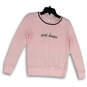 Womens Pink Black Round Neck Sweet Dream Long Sleeve Pullover Sweatshirt XS image number 1