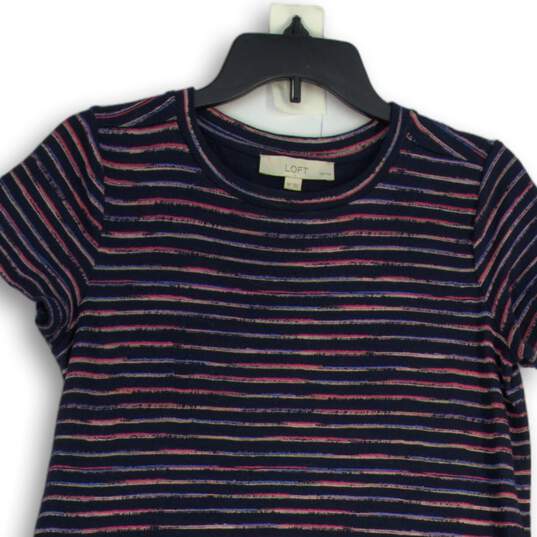 Loft Womens Pink Navy Blue Striped Short Sleeve Pullover T-Shirt Size SP image number 3