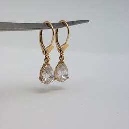 14k Gold Clear Gemstone Lever Back Earring 2.5g