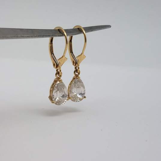 14k Gold Clear Gemstone Lever Back Earring 2.5g image number 1