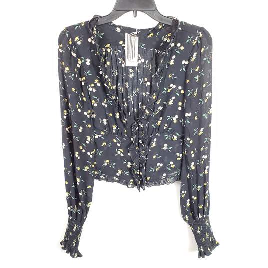 Free People Women Black Floral Ruffle Blouse XS image number 1