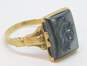 Vintage 10K Gold Carved Warrior Intaglio Hematite Rectangle Ring 3.2g image number 4