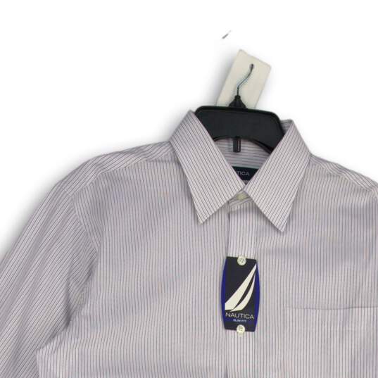 NWT Nautica Mens White Striped Spread Collar Long Sleeve Button-Up Shirt 32/33 image number 3