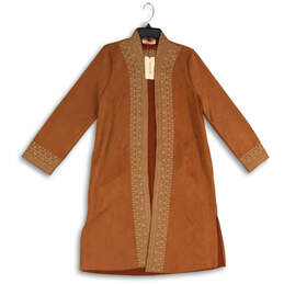 NWT Womens Orange Embroidered Long Sleeve Open Front Kimono Jacket Size S