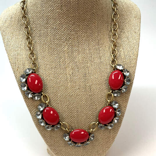 Designer Stella & Dot Gold-Tone Link Chain Red Stone Statement Necklace image number 1