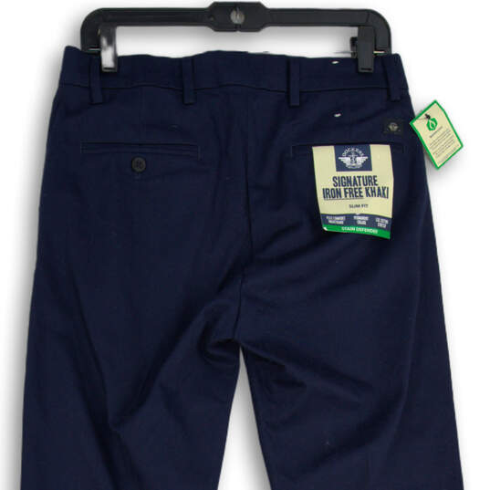 NWT Mens Navy Blue Signature Iron Free Khaki Slim Fit Chino Pants Size 29 image number 4