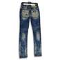 Womens Blue Denim Embroidered Medium Wash 5-Pocket Design Straight Jeans Size 26 image number 2