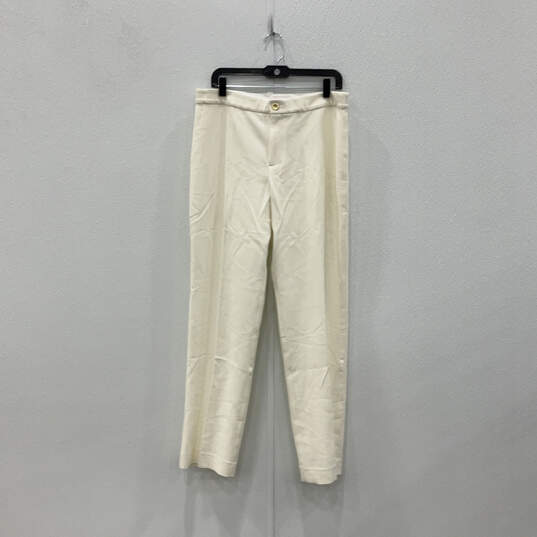 Womens White Flat Front Straight Leg Regular Fit Cropped Pants Size 12 image number 1