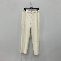 Womens White Flat Front Straight Leg Regular Fit Cropped Pants Size 12