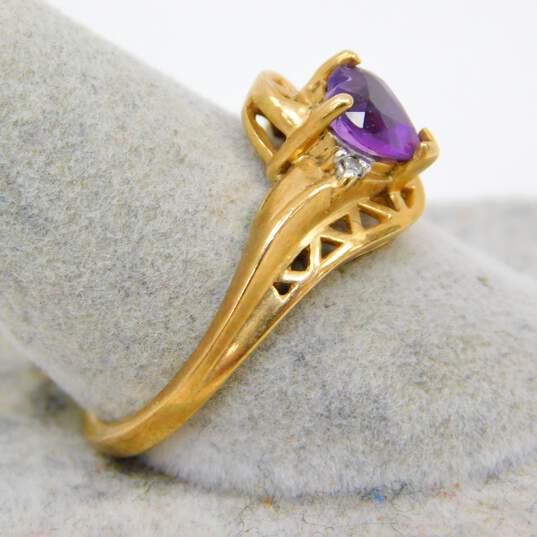 10K Yellow Gold Heart Amethyst Diamond Accent Open Work Bypass Ring 2.8g image number 5