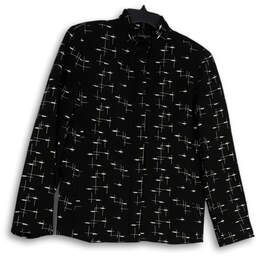 Womens Black White Long Sleeve Spread Collar Button-Up Shirt Size 8