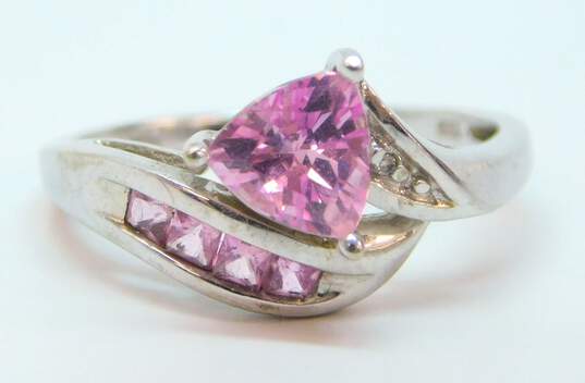 10K White Gold Pink Sapphire Diamond Accent Bypass Ring 2.4g image number 1