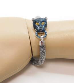 QVC Affinity 925 & Stainless Steel Pave Blue Diamond Panther Head Bracelet 14.2g alternative image