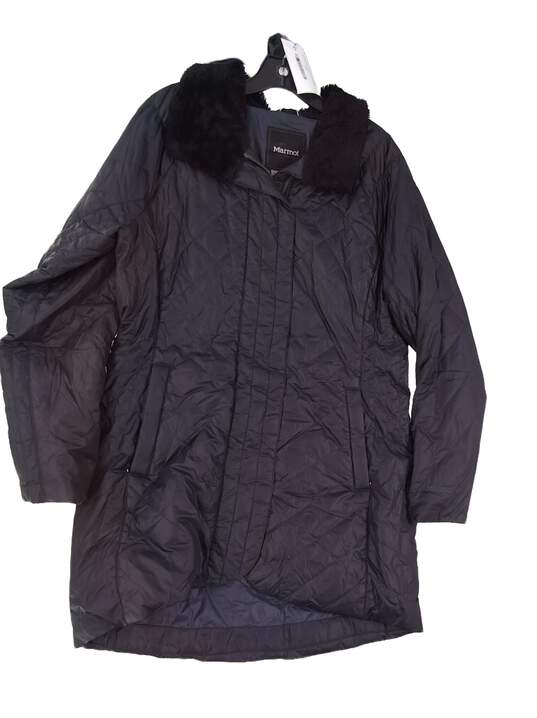 Womens Black Long Sleeve Pockets Full Zip Puffer Jacket Size Large image number 1