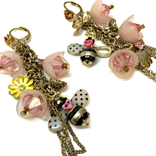 Designer Betsey Johnson Gold-Tone Bees Flower Enamel Dangle Earrings image number 4