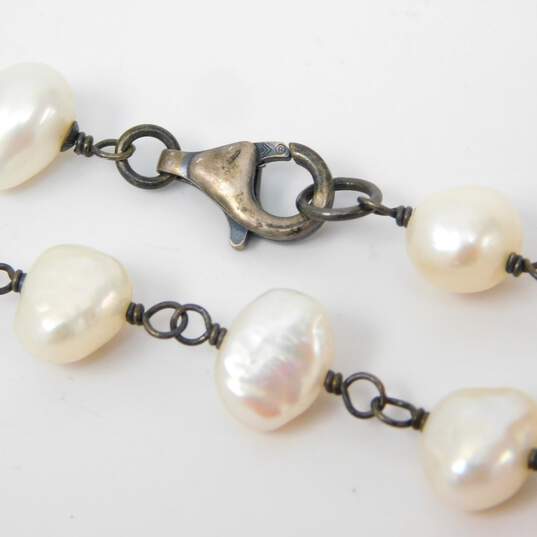 Romantic 925 Pearls Station & Wavy Bar Necklaces Drop Earrings & Opal Ring image number 6